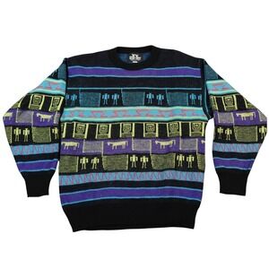 Vintage SunIce Aztec Tribal Knit Sweater Mens Medium Wool 90s‎ READ